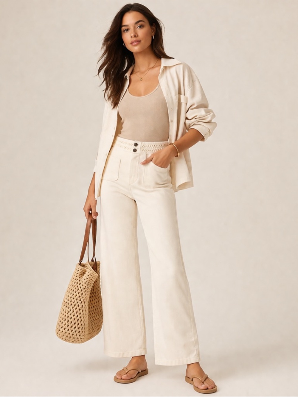 Anthropologie Magali Pascal Birkin Wide Leg Jeans High Rise Beige Size S - Picture 2 of 9